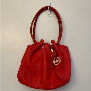 Michael Kors Bright Orange Shoulder Bag with Gold Accents